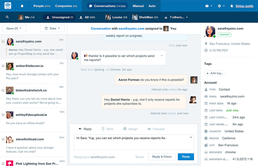 see live user profiles from every conversation